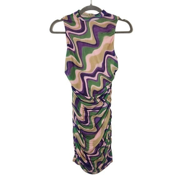 Privy Multicolor Retro Print Bodycon Mesh Mini Dress NWT Size Medium
