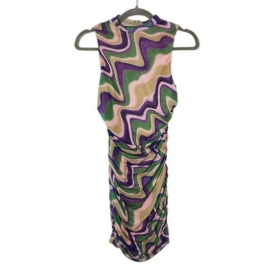 Privy Multicolor Retro Print Bodycon Mesh Mini Dress NWT Size Medium