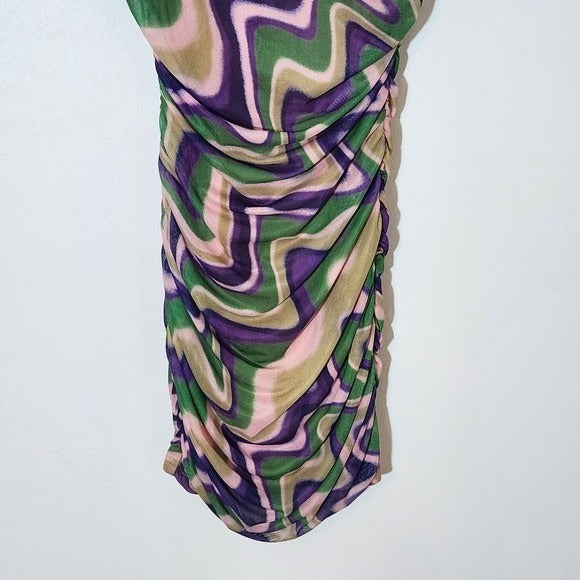 Privy Multicolor Retro Print Bodycon Mesh Mini Dress NWT Size Medium