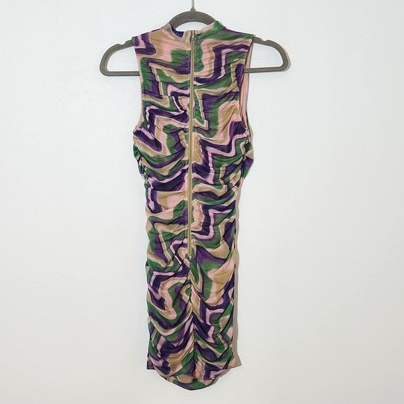 Privy Multicolor Retro Print Bodycon Mesh Mini Dress NWT Size Medium