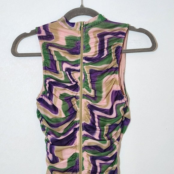 Privy Multicolor Retro Print Bodycon Mesh Mini Dress NWT Size Medium