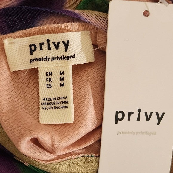 Privy Multicolor Retro Print Bodycon Mesh Mini Dress NWT Size Medium