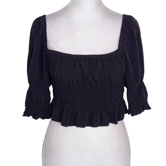 Urban Outfitters Black Smocked Crop Top Size Small