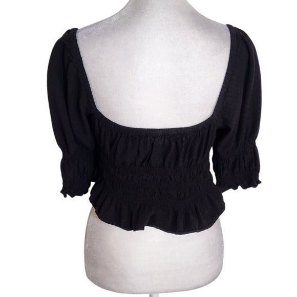 Urban Outfitters Black Smocked Crop Top Size Small