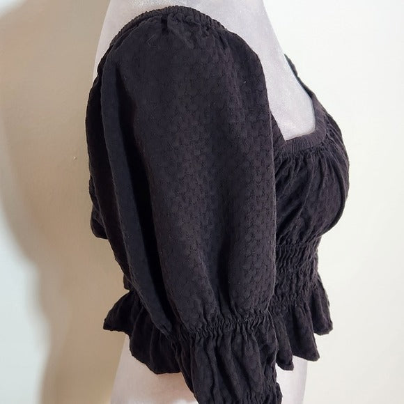 Urban Outfitters Black Smocked Crop Top Size Small