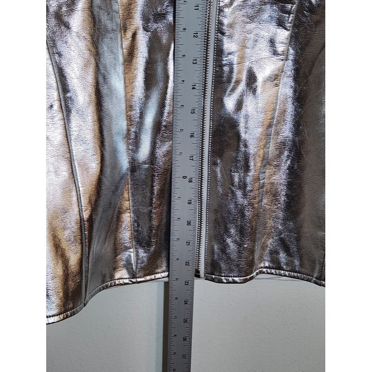Edikted Silver Metallic Faux Leather Astro Zip-Up Mini Dress Size Medium NWT