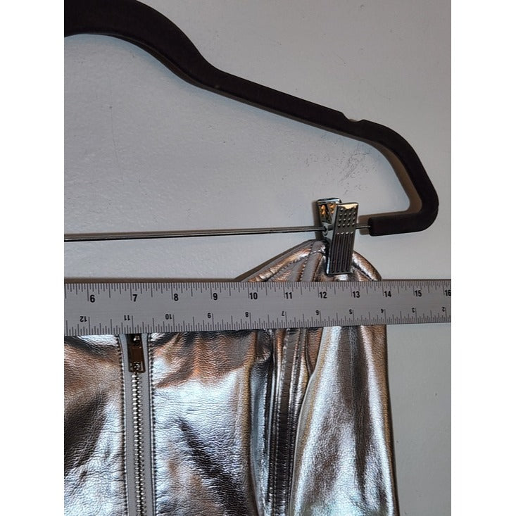 Edikted Silver Metallic Faux Leather Astro Zip-Up Mini Dress Size Medium NWT