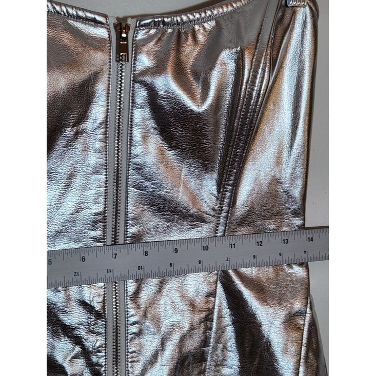Edikted Silver Metallic Faux Leather Astro Zip-Up Mini Dress Size Medium NWT
