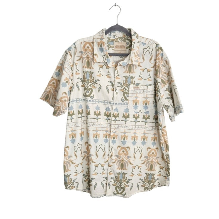 Parish Nation Blue and Cream Floral Print Button Up Shirt Size 2XL