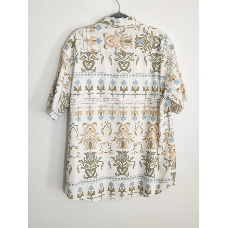 Parish Nation Blue and Cream Floral Print Button Up Shirt Size 2XL