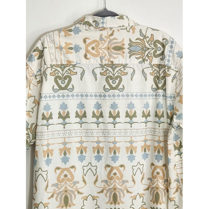 Parish Nation Blue and Cream Floral Print Button Up Shirt Size 2XL