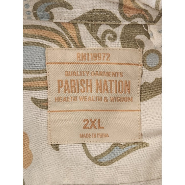 Parish Nation Blue and Cream Floral Print Button Up Shirt Size 2XL
