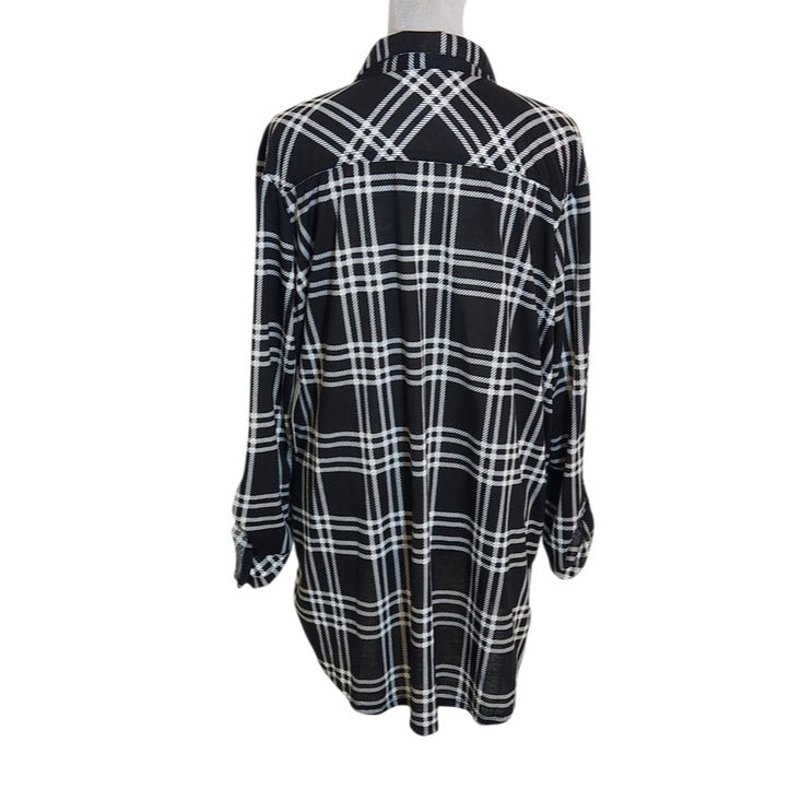 New York Laundry Black and White Plaid Tunic Button Down Shirt Size XL NWT