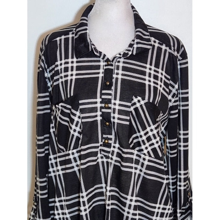 New York Laundry Black and White Plaid Tunic Button Down Shirt Size XL NWT