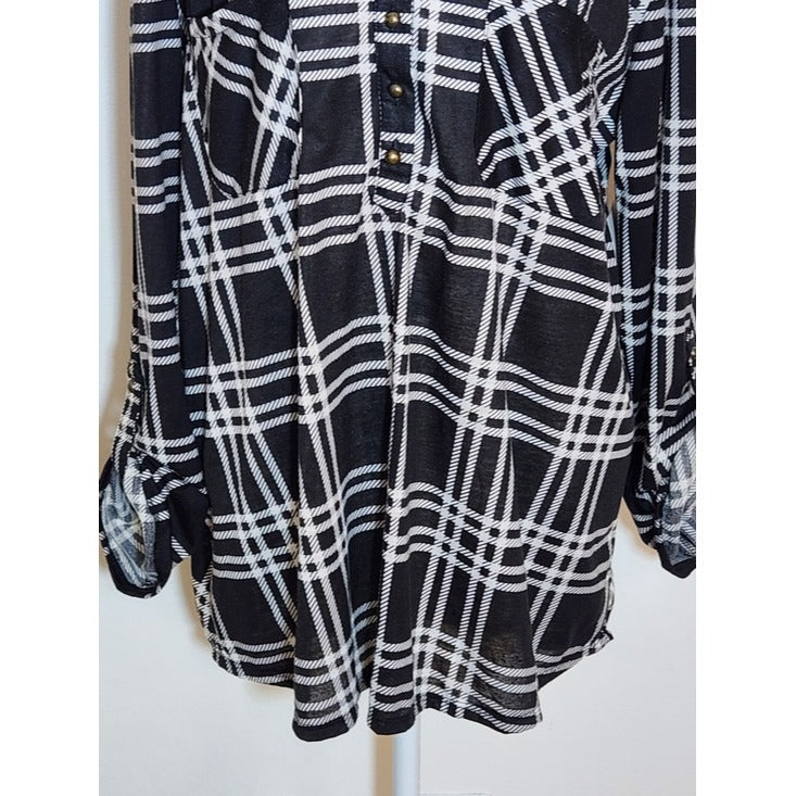 New York Laundry Black and White Plaid Tunic Button Down Shirt Size XL NWT