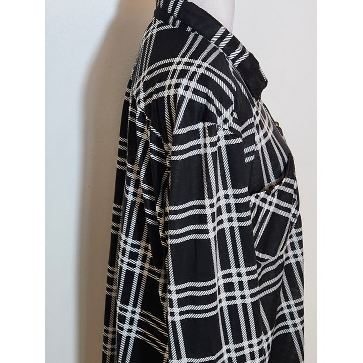 New York Laundry Black and White Plaid Tunic Button Down Shirt Size XL NWT