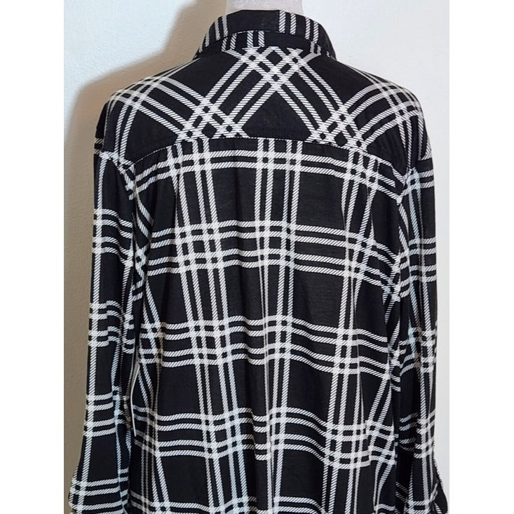 New York Laundry Black and White Plaid Tunic Button Down Shirt Size XL NWT