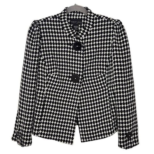Robert Louis Black and White Graphic Circle Print Blazer Size 6