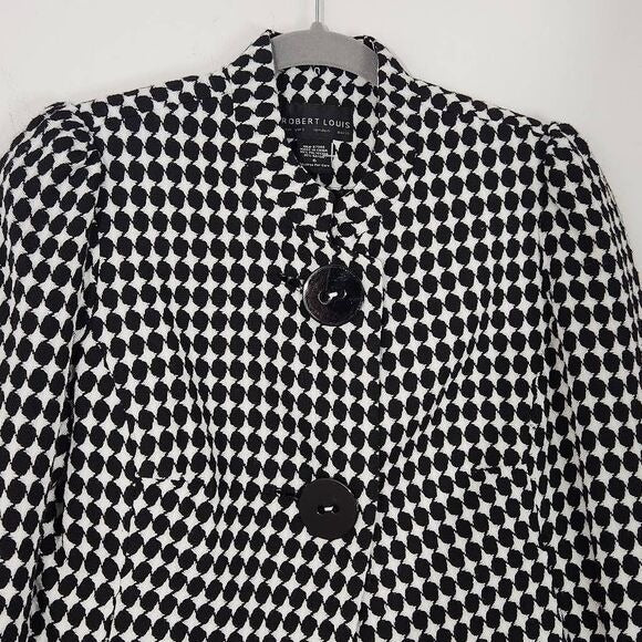 Robert Louis Black and White Graphic Circle Print Blazer Size 6