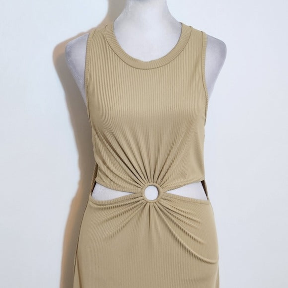 Love J Tan Sleeveless Bodycon Midi Dress NWOT Size XL Stretchy Ribbed Knit Dress