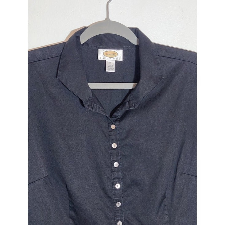 Talbots Black Cotton Button Up Blouse Size 14 Petite