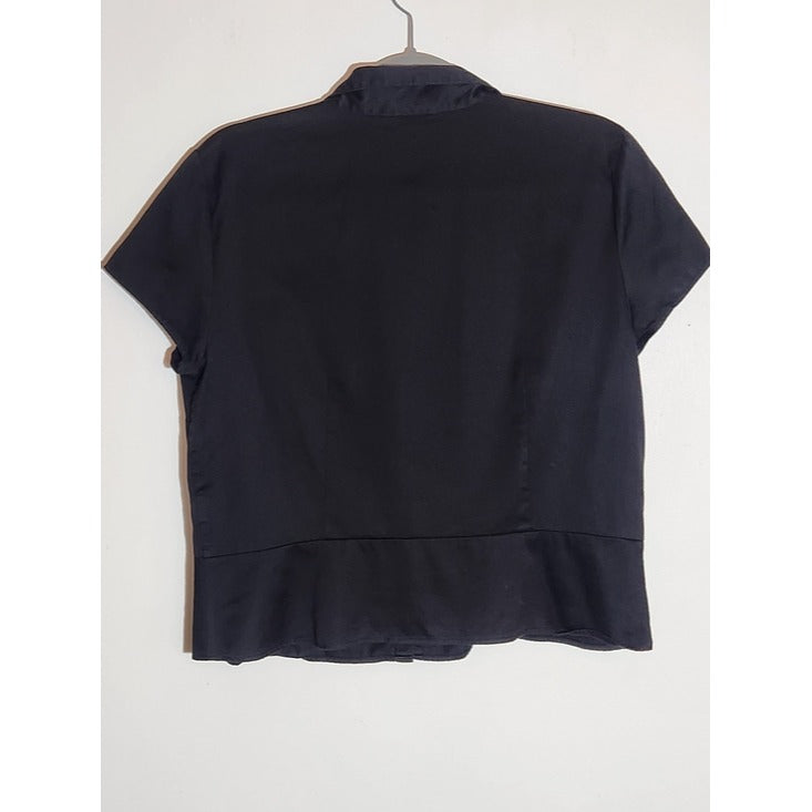 Talbots Black Cotton Button Up Blouse Size 14 Petite