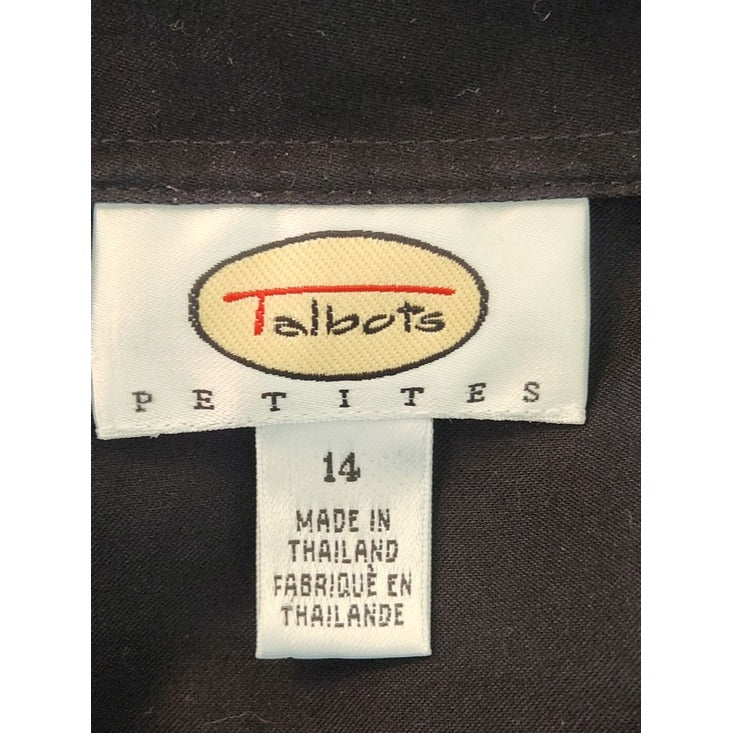 Talbots Black Cotton Button Up Blouse Size 14 Petite