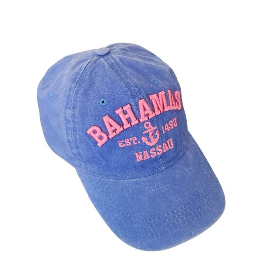 Bahamas Blue and Pink Embroidered Baseball Hat One Size