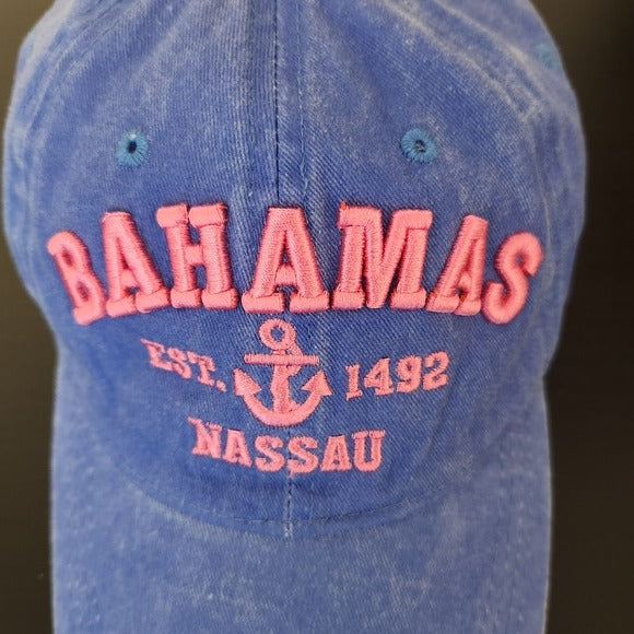 Bahamas Blue and Pink Embroidered Baseball Hat One Size