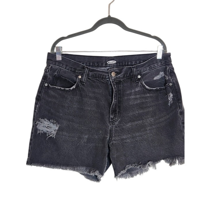 Old Navy Black Distressed Cutoff Denim Jean Shorts Size 14