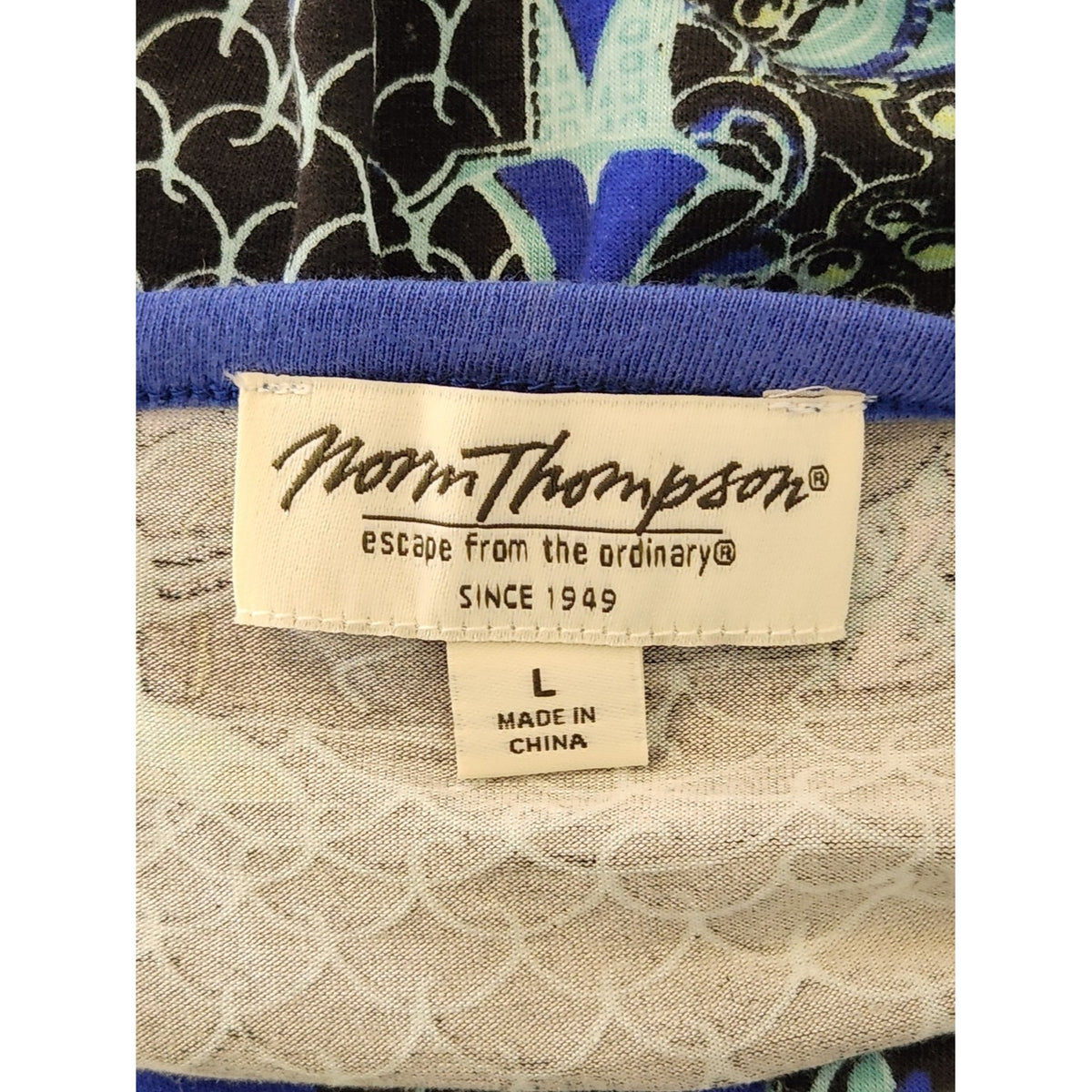 Norm Thompson Blue Multicolor Print 3/4 Sleeve Tunic Top Size Large