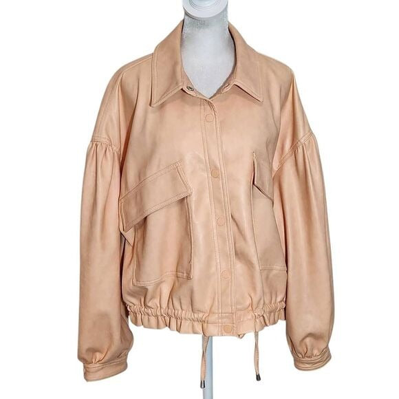 7 for All Mankind Peach Faux Leather Oversized Bomber Jacket Size Large
