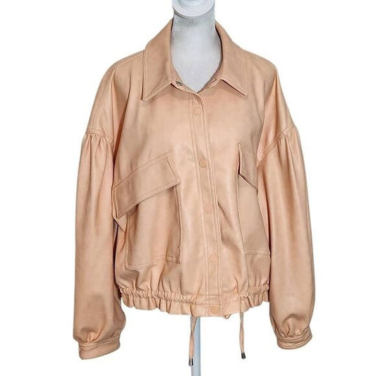 7 for All Mankind Peach Faux Leather Oversized Bomber Jacket Size Large