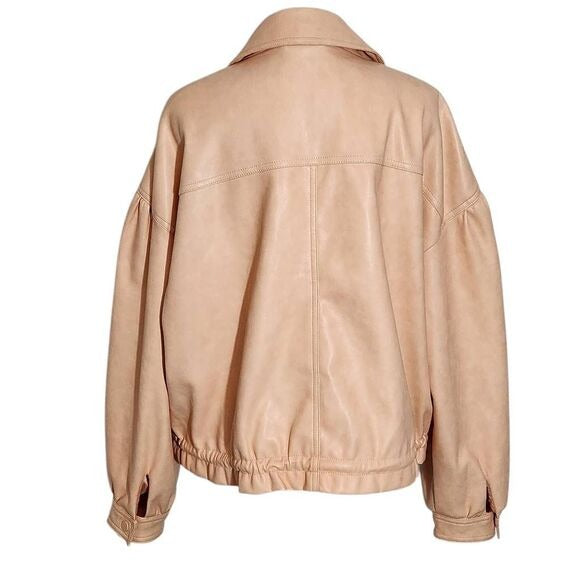 7 for All Mankind Peach Faux Leather Oversized Bomber Jacket Size Large