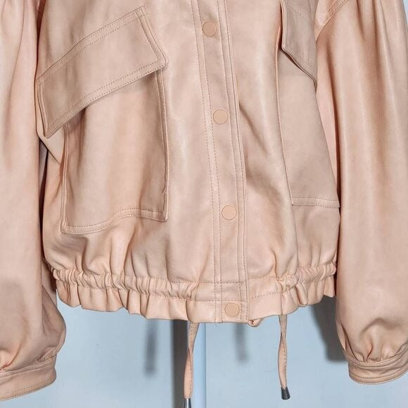 7 for All Mankind Peach Faux Leather Oversized Bomber Jacket Size Large