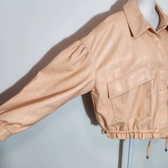 7 for All Mankind Peach Faux Leather Oversized Bomber Jacket Size Large