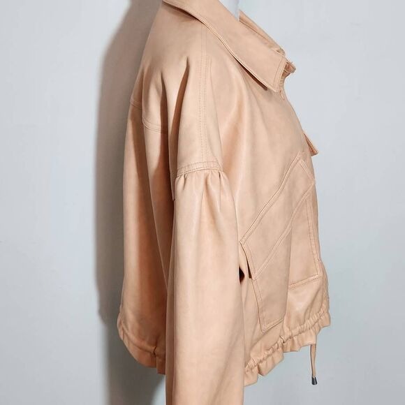 7 for All Mankind Peach Faux Leather Oversized Bomber Jacket Size Large