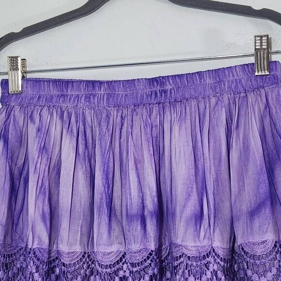 Raga Purple Dyed Flirty Mini Skirt with Crochet Lace Hemline Size Large, New