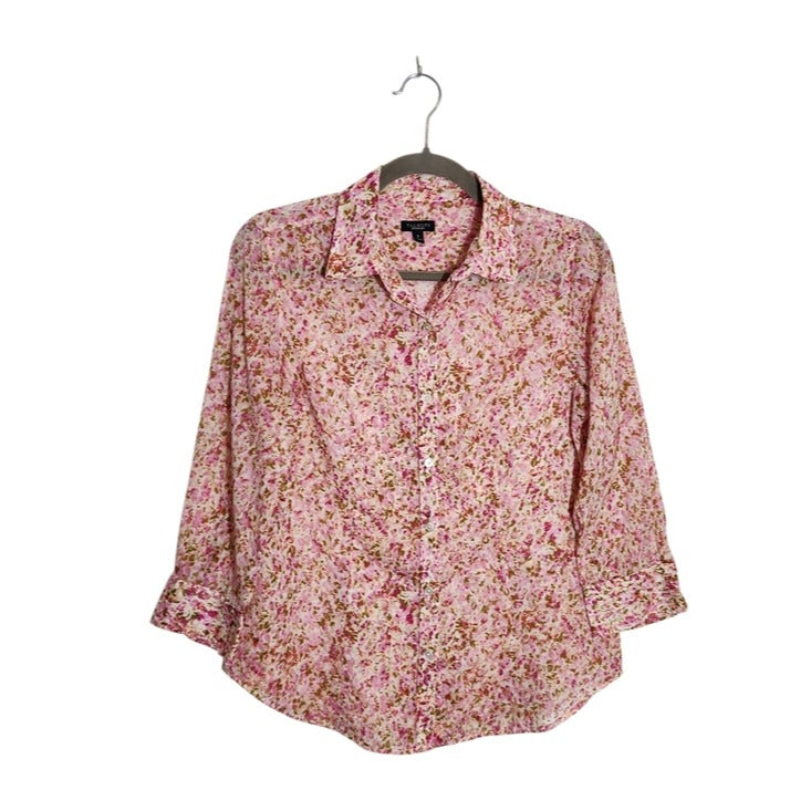 Talbots Pink and Green Floral Button-Down Shirt Size 6