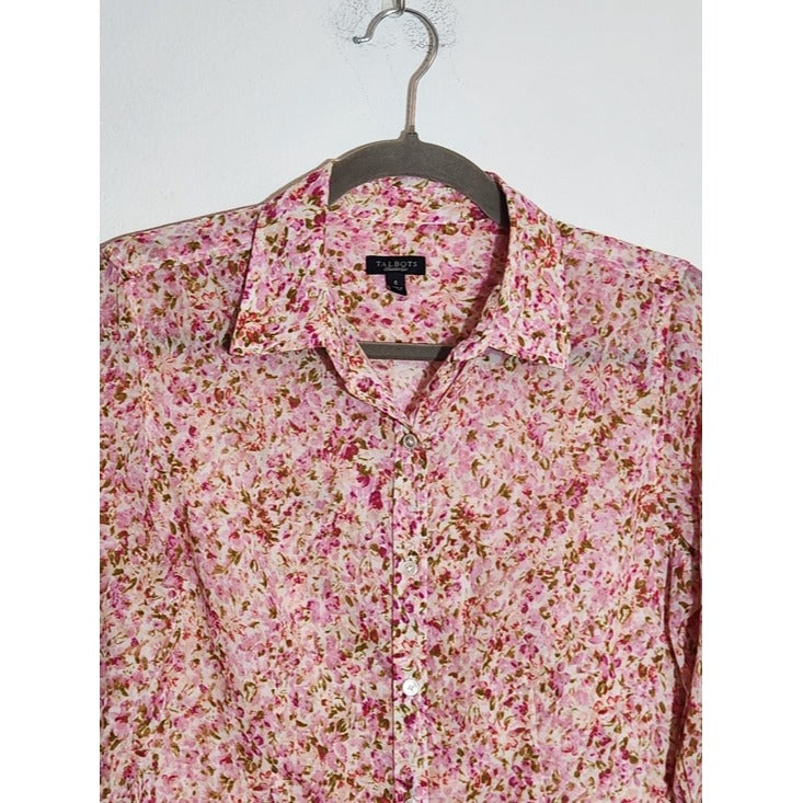 Talbots Pink and Green Floral Button-Down Shirt Size 6
