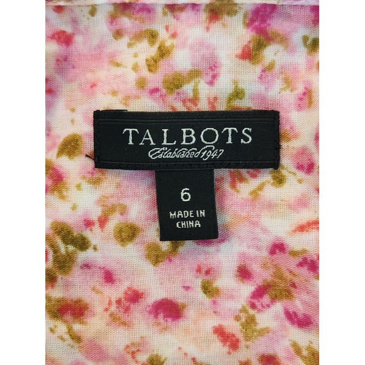 Talbots Pink and Green Floral Button-Down Shirt Size 6