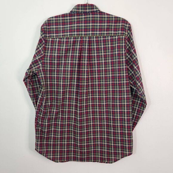 Saddlebred Plaid Button Down Shirt Size Medium Navy and Red Check Button-Up
