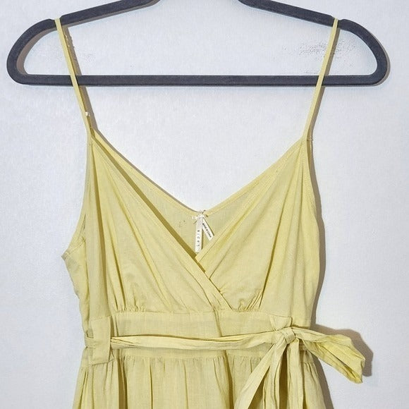 Lapis Yellow Sleeveless Midi Dress with Embroidery Sz Large Wedding Guest Dress