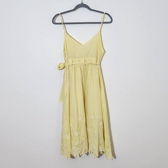 Lapis Yellow Sleeveless Midi Dress with Embroidery Sz Large Wedding Guest Dress