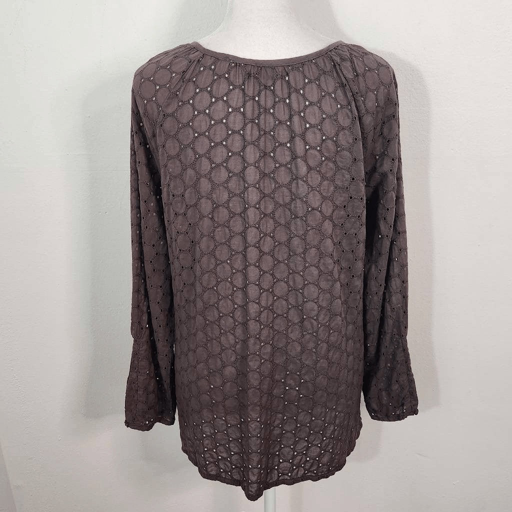 True Grit Gray Eyelet Lace Blouse Size XS Preppy Gray Lace Top