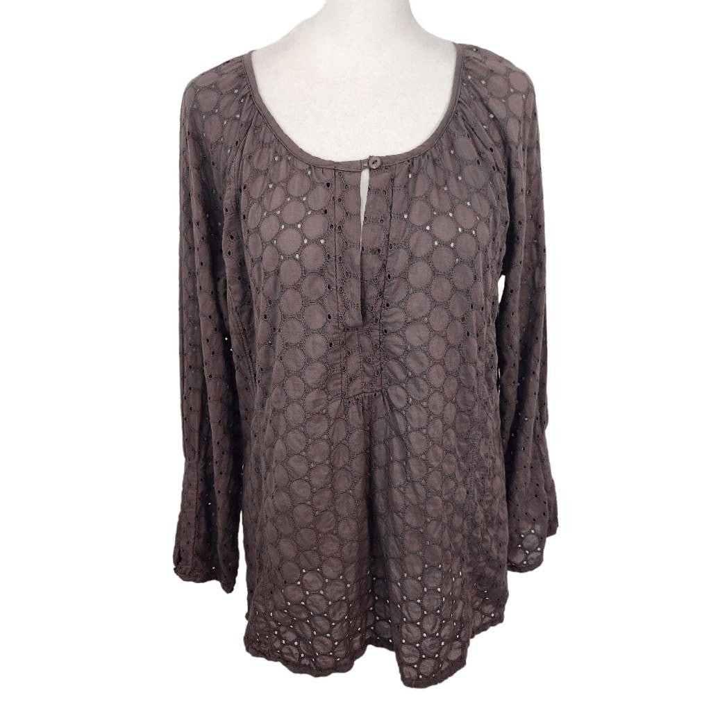 True Grit Gray Eyelet Lace Blouse Size XS Preppy Gray Lace Top