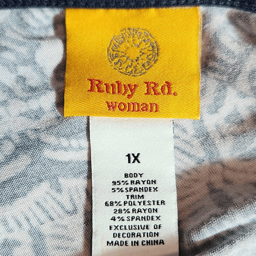Ruby Rd. Blue Print Tunic Blouse with Beaded Neckline Size 1X