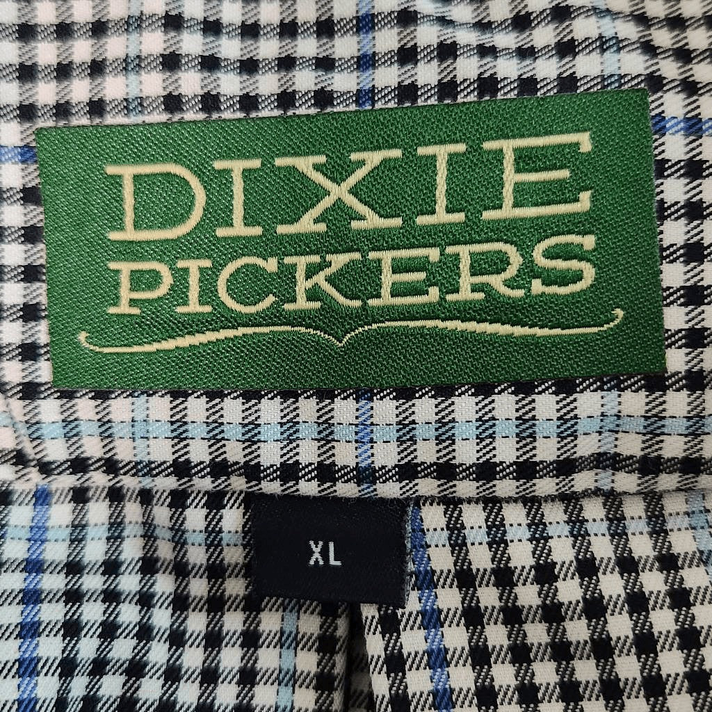 Dixie Pickers Black and Blue Plaid Button-Up Shirt Size XL Preppy Plaid Shirt