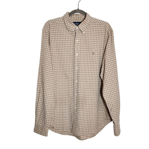 Ralph Lauren Khaki Plaid Button-Down Shirt Size Large