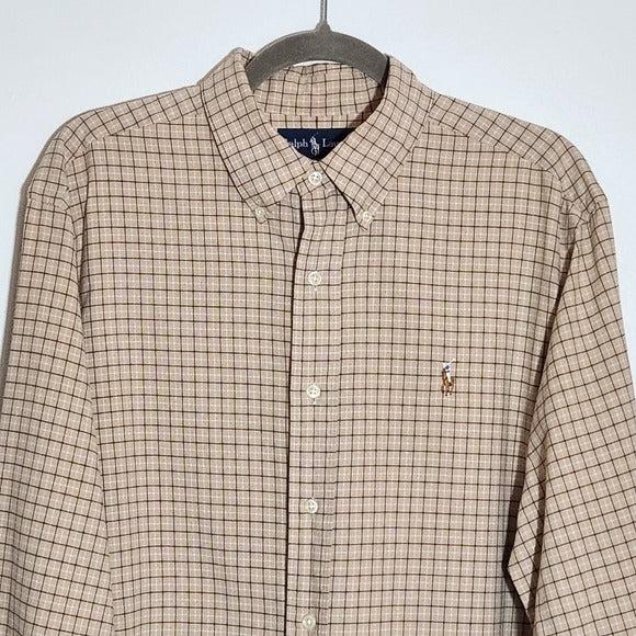 Ralph Lauren Khaki Plaid Button-Down Shirt Size Large